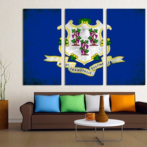 Connecticut Flag Canvas Print Wall Art Grunge Effect - USA state flag Giclee Print for home decor, wall decor & interior design