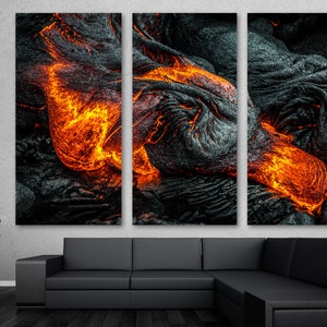 Lava flow Canvas Print wall art rocks, stones. Red hot lava, magma in Big island Hawaii - Giclee home art decor, wall decor, interior design