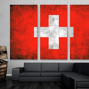 Switzerland Country Flag Grunge Canvas Print Wall Art -  Switzerland Flag Art Giclee Print for home decor, wall decor, interior design