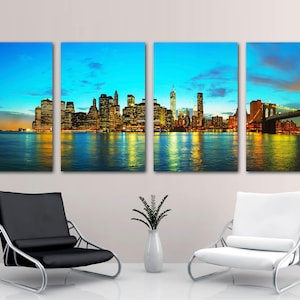 New York City Skyline Panorama Canvas Print. NYC Wall Art cityscape photography for living room wall decor, interior design