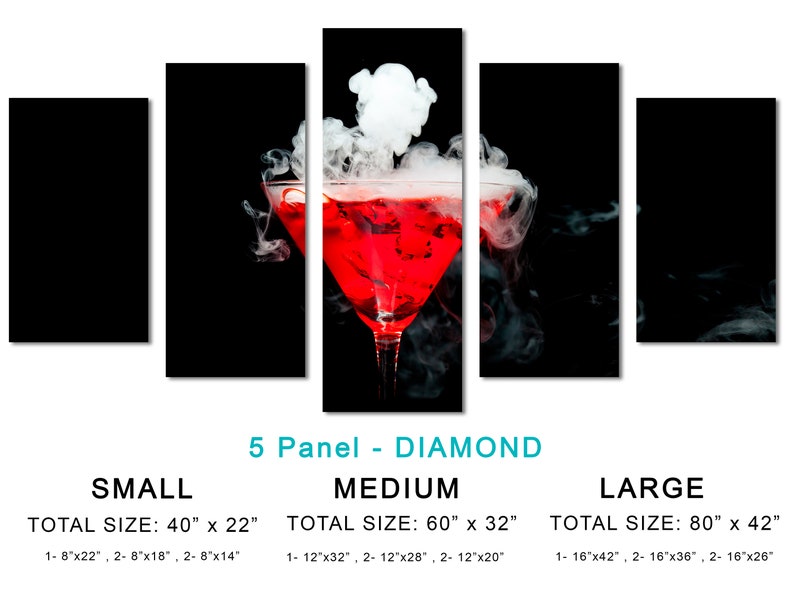 3 Panel Red Cocktail Ice Vapor Triptych Canvas Print room decor Martini Dink Giclee -1.5 frames Modern Wall Art wall decor Margarita