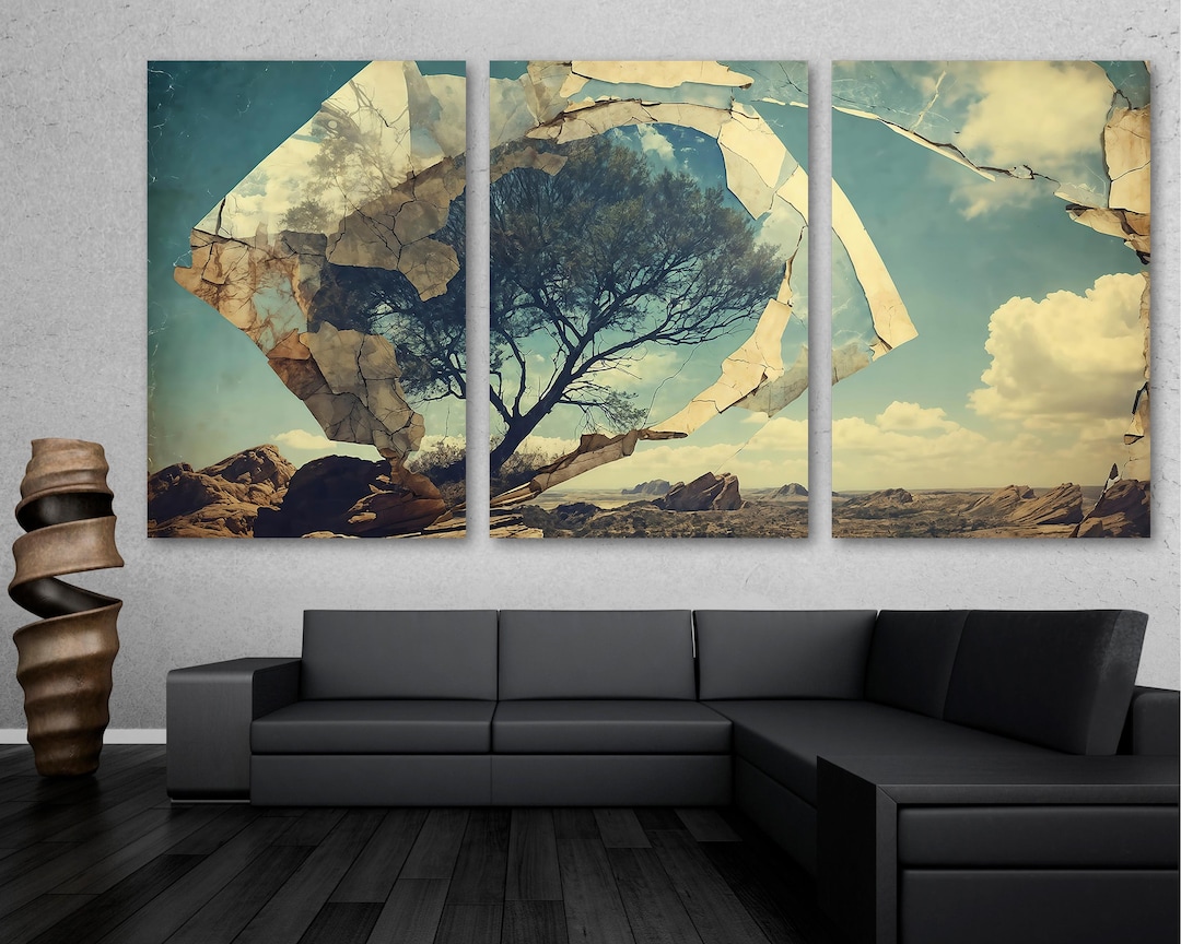 Surrealism Canvas Wall Art Landscape With Large Tree Print Vintage ...
