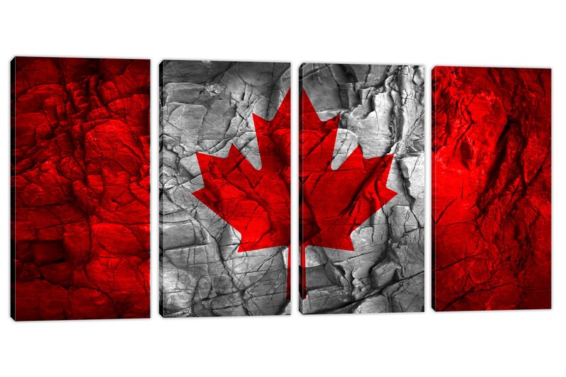 Canada Flag Canvas Print Wall Art Stone Back Effect 3 Panel Etsy