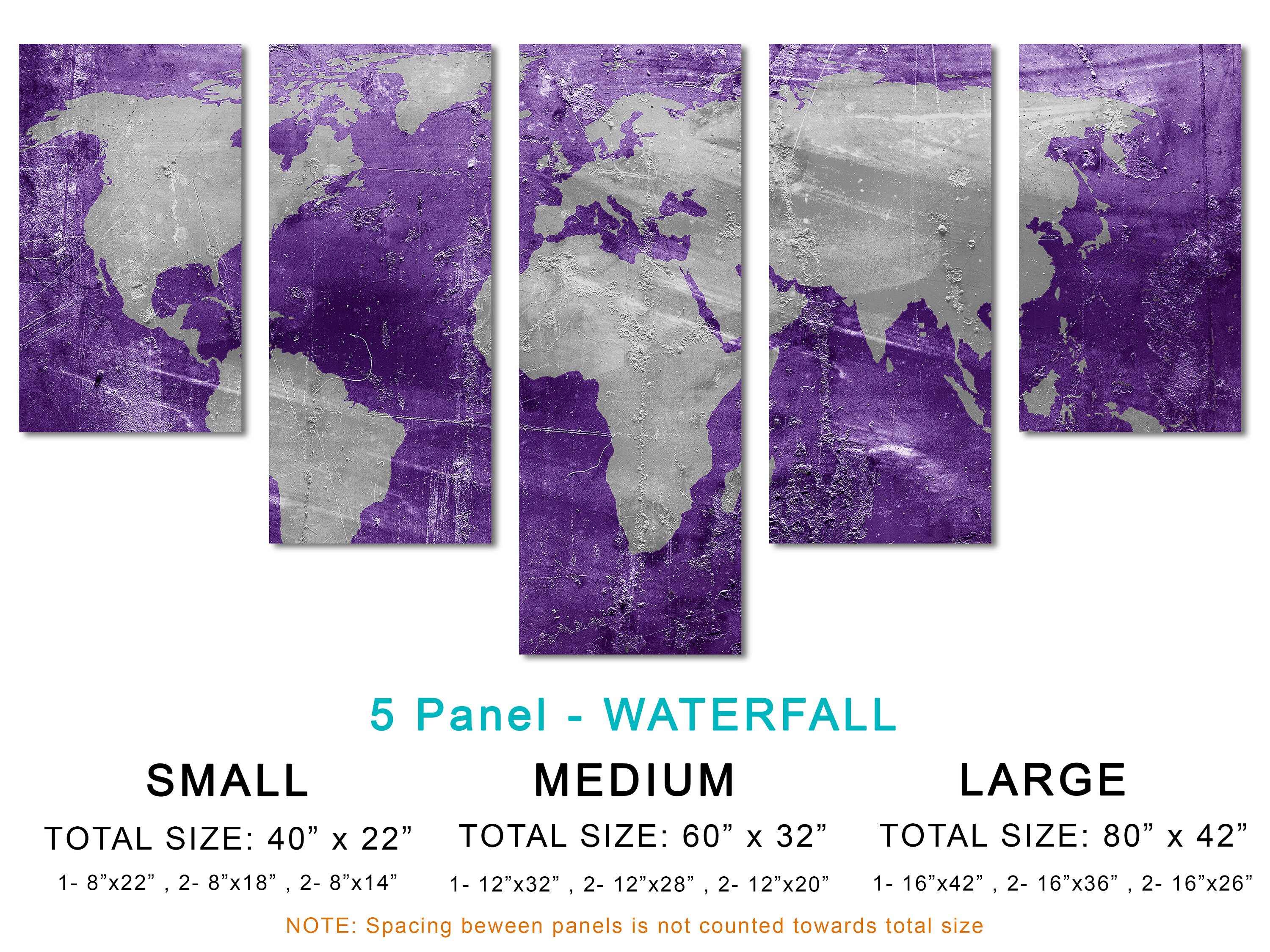 Purple and Silver World Map Canvas Print 3 Panel Split - Etsy