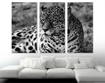 Jaguar Portrait Canvas Print Wall Art B&W orange eyes. Jaguar art, big cat wall art, Jaguar Print -Giclee wall decor home decor office decor