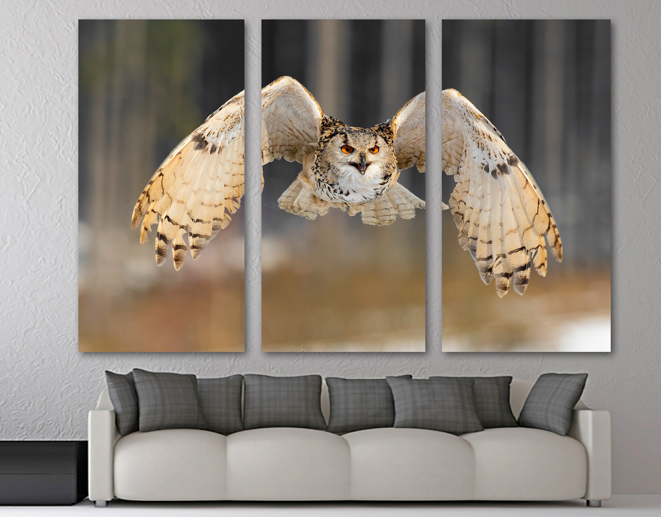 Siberian Eagle Owl flying Canvas Print Wall Art. Animal Art Print, Flying Owl Art Canvas- Giclee hom