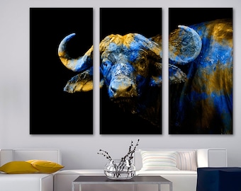 Watercolor Buffalo Wall Art Canvas Print bull Portrait . Wildlife art, animal art print - Giclee home art decor, wall decor, interior design