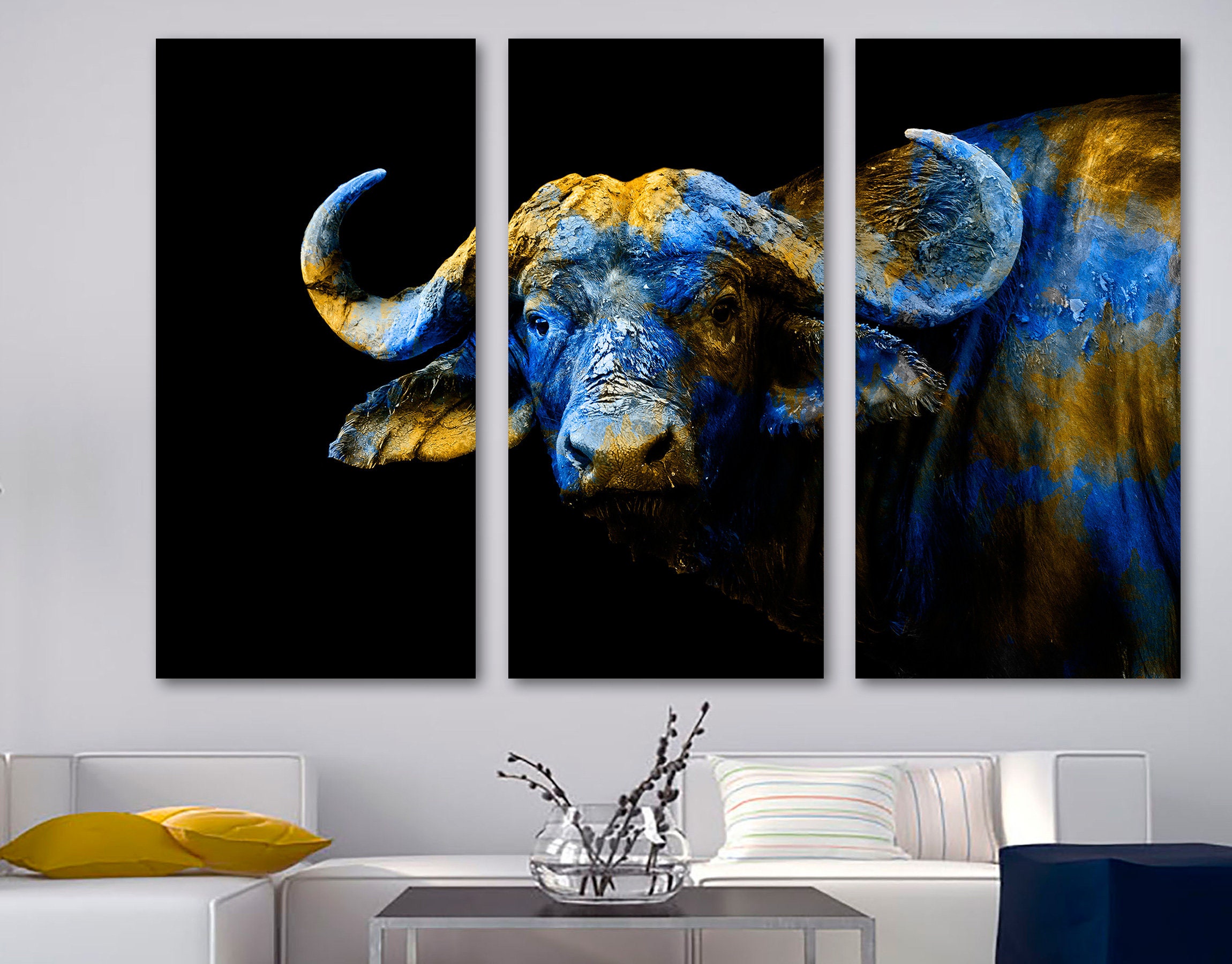 Watercolor Buffalo Wall Art Canvas Print Bull Portrait . Etsy UK