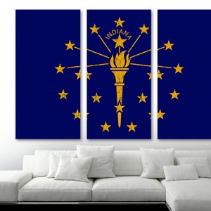 Indiana State Flag Canvas Print Wall Art Peeling Paint effect - USA state flag Giclee Print for home wall decor & interior design