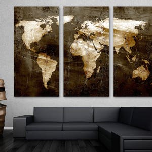 Rustic Brown World Map Canvas Print Wall Art - Giclee Print for Home wall decor, interior design decoration. Housewarming gift idea