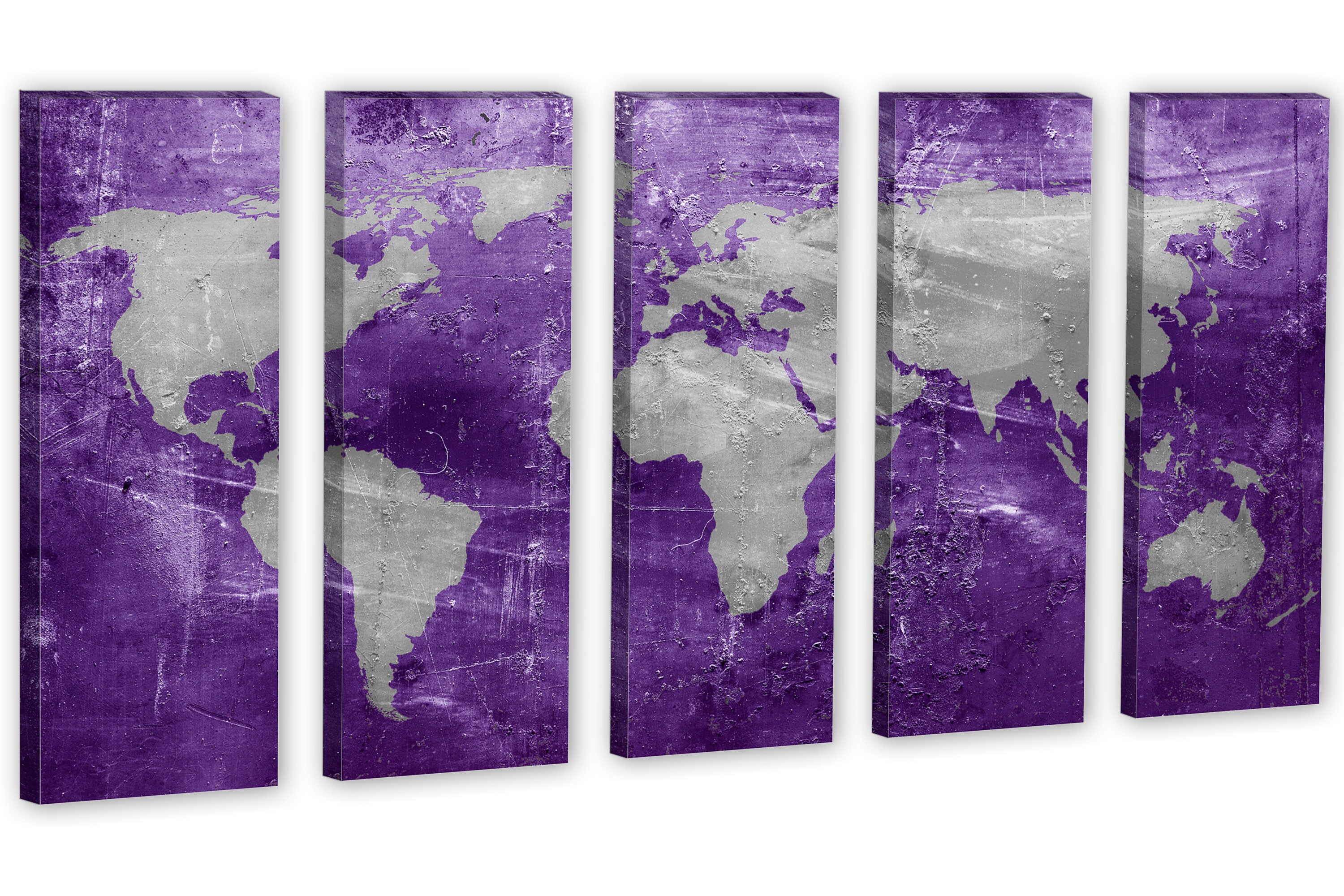 Purple and Silver World Map Canvas Print Wall Art Giclee Print for ...