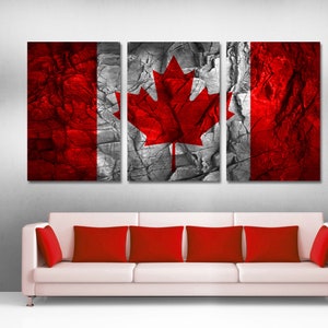 Canada Flag Canvas Print Wall Art stone back Effect - Canada country flag Giclee print for home decor wall decor interior design