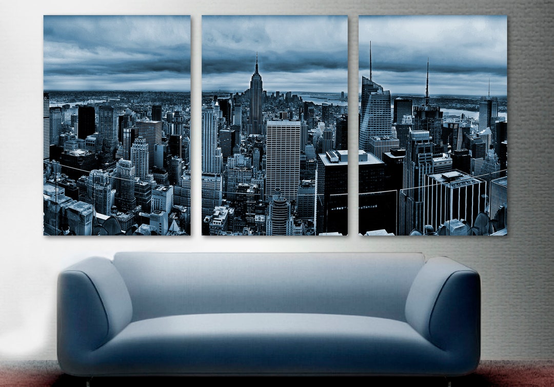 Blue New York Skyline Wall Art Canvas Print - NY Cityscape, NYC Skyline ...