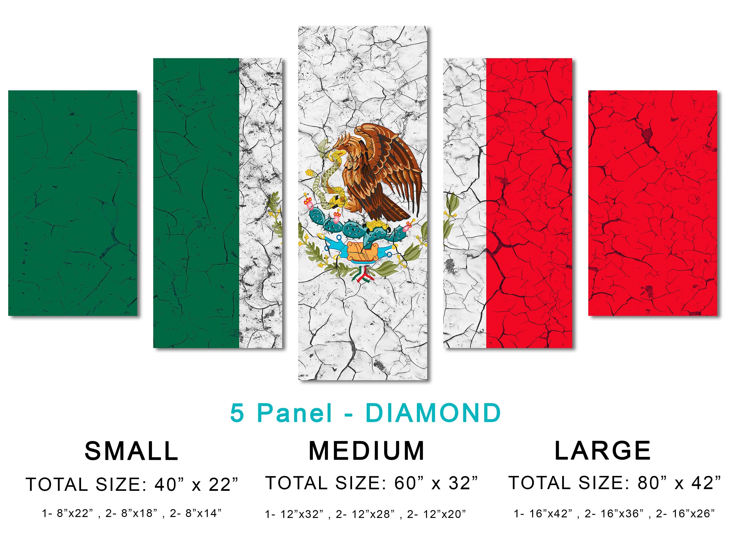 Mexico Flag Canvas Print Wall Art Cracked Effect 3 panel Etsy.de