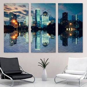 Houston Texas Canvas Print Wall Art, Houston TX Skyline blue tone, Downtown Houston City - Giclee print Home decor, Wall decor, Office decor