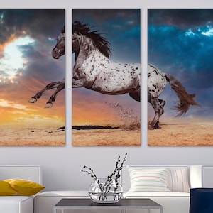 Appaloosa horse Wall Art Canvas Print with dark skies. Wild horse playing animal print wall art - Giclee home decor office decor wall decor