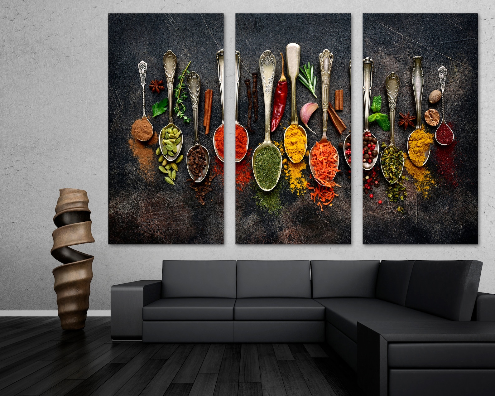 Herbs and Spices Kitchen Wall Art Large Canvas Prints Decor on Black ...