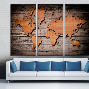 Wood Style World Map Canvas Print Wall Art Giclee Print for home, office room wall decor & interior design.