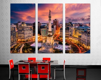 Indianapolis Skyline Canvas Print Wall Art. Indianapolis Indiana, USA with pink blue skies - Giclee Home Decor, Office Decor, Wall Decor