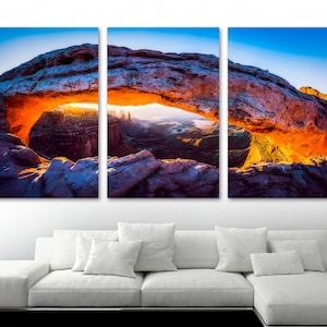 Mesa arch, Canyonlands Canvas Print Wall Art Sunset. Scenic Utah National Park rock - Giclee art for home decor, wall decor, interior design
