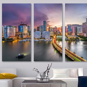 Miami, Florida Skyline Canvas Print Wall Art - Miami FL, USA cityscape art - Giclee home art decor, wall decor, interior design