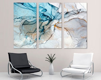 Blue Marble Wall Art Canvas Print, abstract marble print light blue wall art liquid resin stone - Giclee wall decor home decor office decor