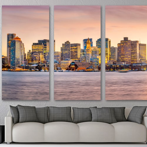 Boston MA Skyline Canvas Print Wall Art in Pinkish Beige Tone Etsy