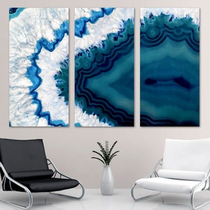Teal Blue Geode Canvas Print Wall Art. Brazilian geode slice, geode wall art, agate slice, agate decor - Giclee wall decor home office decor