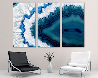 Teal Blue Geode Canvas Print Wall Art. Brazilian geode slice, geode wall art, agate slice, agate decor - Giclee wall decor home office decor