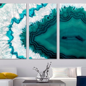 Teal Geode Wall Art Canvas Print. Brazilian geode slice wall art geode print, agate slice, agate decor -Giclee wall decor home office decor