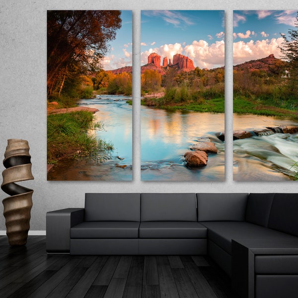 Red Rocks Wall Art Sedona Arizona Landscape Canvas Print. Cathedral Rock Crossing Scenic Nature Art - Giclee home decor, office wall decor