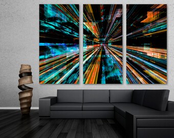Futuristic Canvas Print Digital Wall Art of Light Vortex. Green Technology Lights - Giclee art for home decor, wall decor, interior design