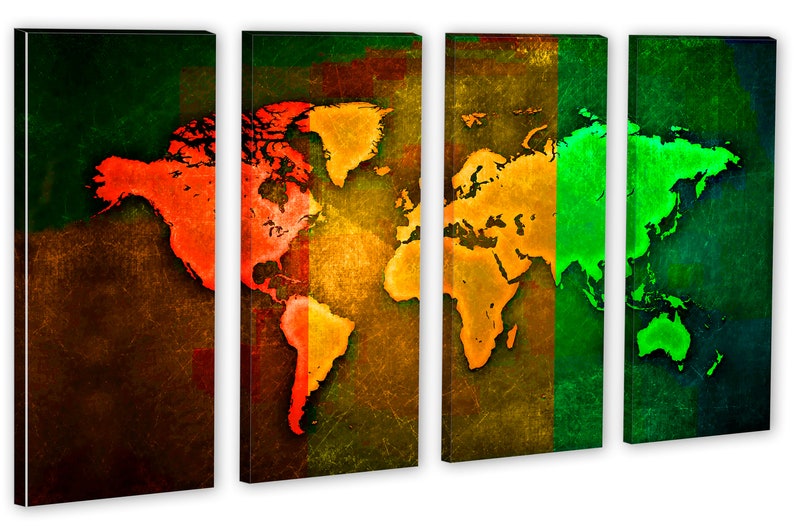 Pop Art World Map Triptych Canvas Print 3 Panel Split. Wall Etsy