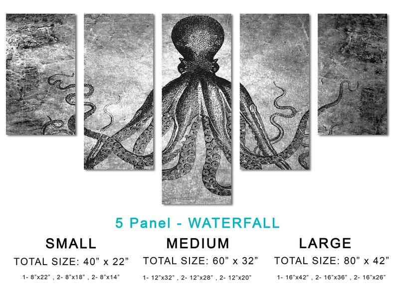 Lord Bodner Octopus Triptych Canvas Print Wall Art Gray 3 | Etsy