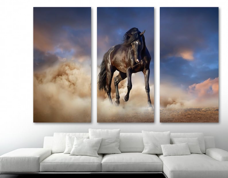 Black Stallion Horse Wall Art Animal Canvas Print Equine Art. Black ...