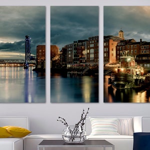 Portsmouth NH Wall Art Canvas Print with dramatic skies. Portsmouth New Hampshire wall art Print - Giclee Home decor Wall decor Office decor
