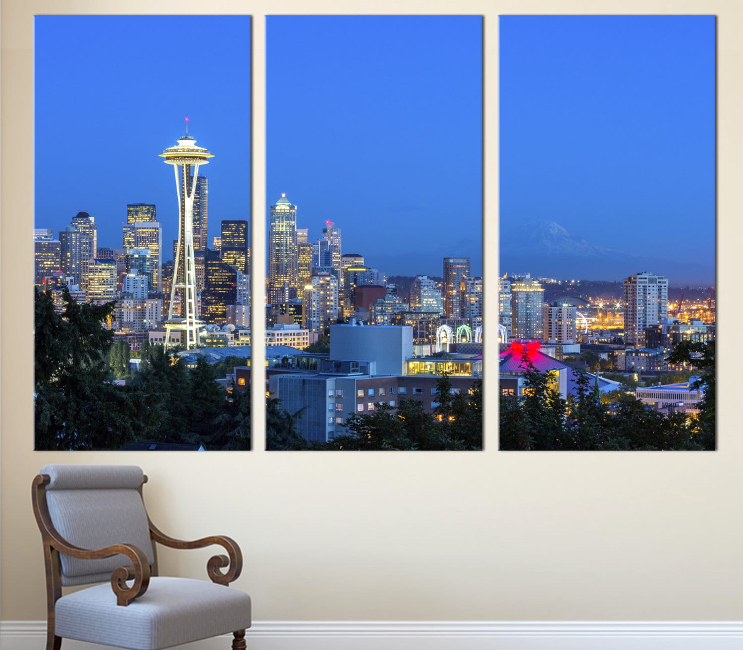 Seattle City Skyline Canvas Print 3 Panel Split Triptych. Etsy Canada