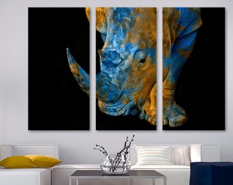 Watercolor Rhinoceros Wall Art Rhino Canvas Print. Wildlife art, animal art print  -  Giclee home art decor, wall decor, interior design