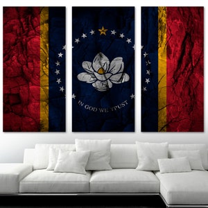 Mississippi State Flag Wall Art  Canvas Print Stone back effect - USA state flag Giclee print for home wall decor interior design