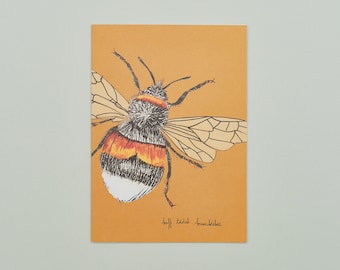 Handmade Greeting Card Bumblebee, Recycled Card