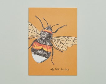 Handgemachte Grußkarte Hummel, Recycelte Karte