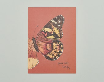 Handmade Greeting Card Painted Butterfly, Recycled Card