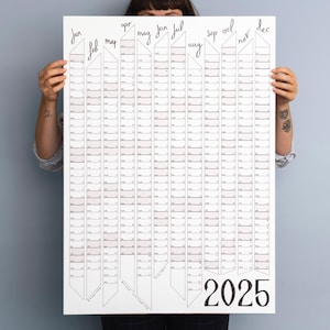 Planificador anual 2025 / Calendario de pared / Calendario anual / Planificador de pared en blanco y negro