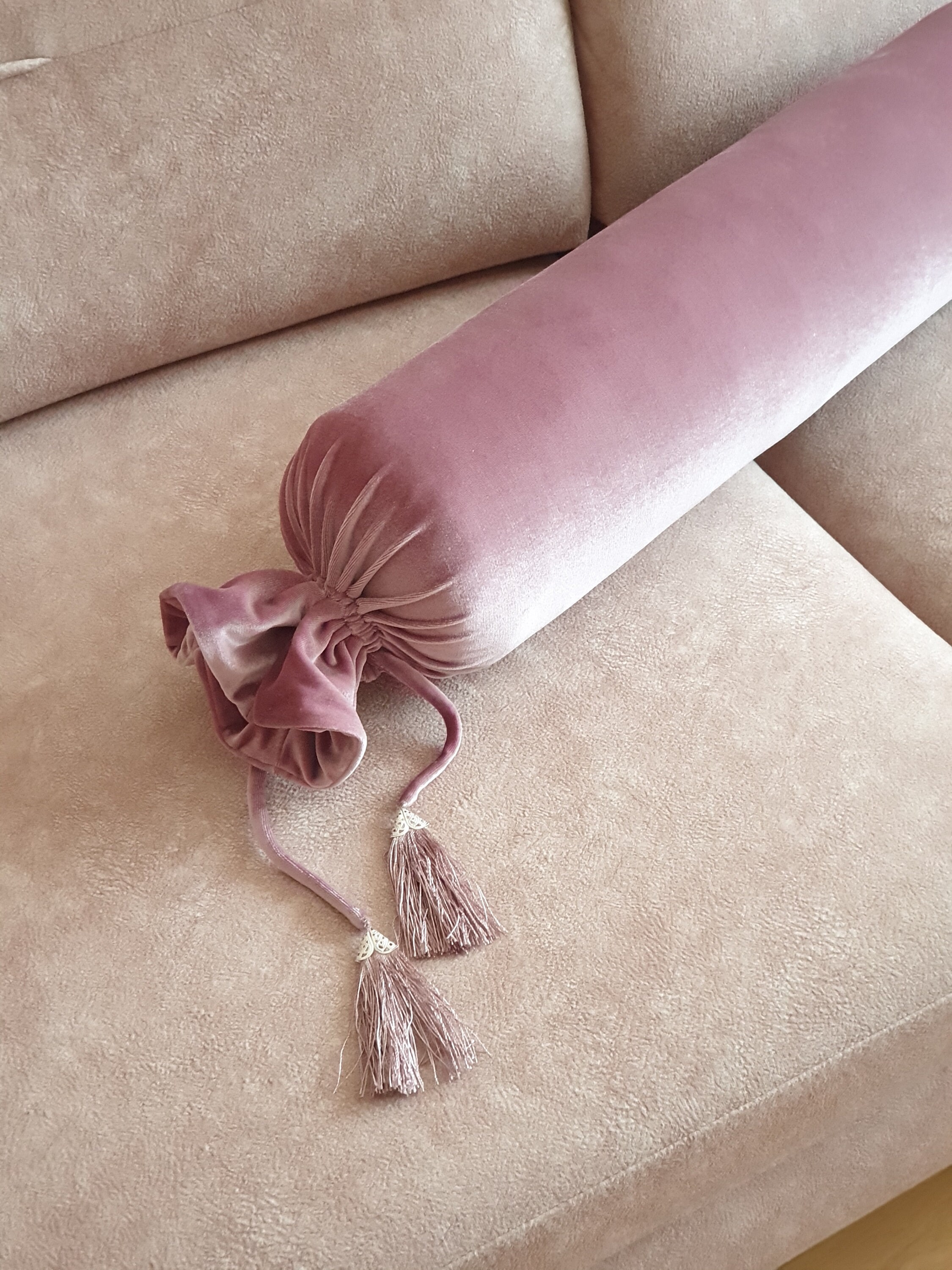 Washable blush pink velvet lumbar bolster pillow. Fringe body Etsy