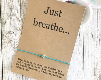 Yoga Wish Bracelet ,Inspiration Bracelet, Motivation Bracelet, Wish Bracelet, Yoga Party Favors, Wish Bracelet Party Favor, Just Breath