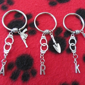 Darling, Cute Set of Three for 34.95 ~ &quot;Partners in Crime&quot; Key Rings w/ Charms & Initials ~ Unique Gift for Sisters, BFF, Those Close to Us