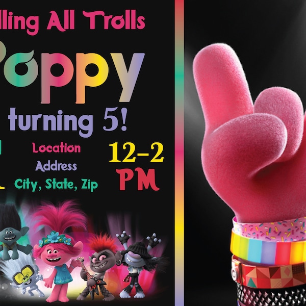 Trolls 2 Birthday Invitation