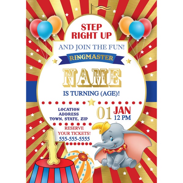 Dumbo/Circus Birthday Invitation