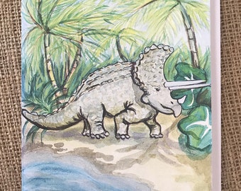 Triceratops Dschungel 5 x 7 Grußkarte Framable Art Karte Note Karte leer innen