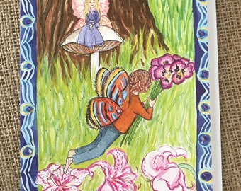 Flowers for the Fairy Queen Greeting Card Framable Art Card Blank Inside 5x7